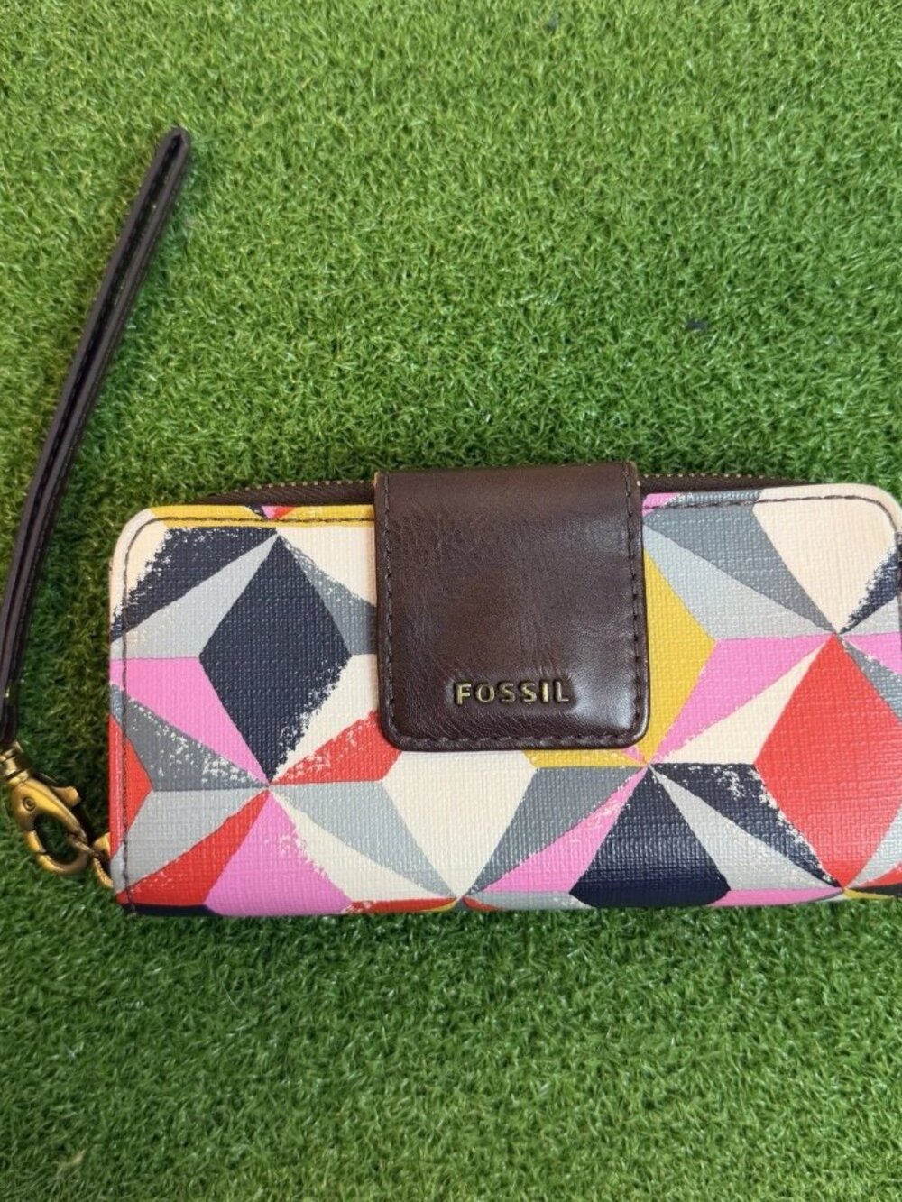 Fossil Madison Zip Clutch Pink Multicolor Wallet Purse SWL1434998